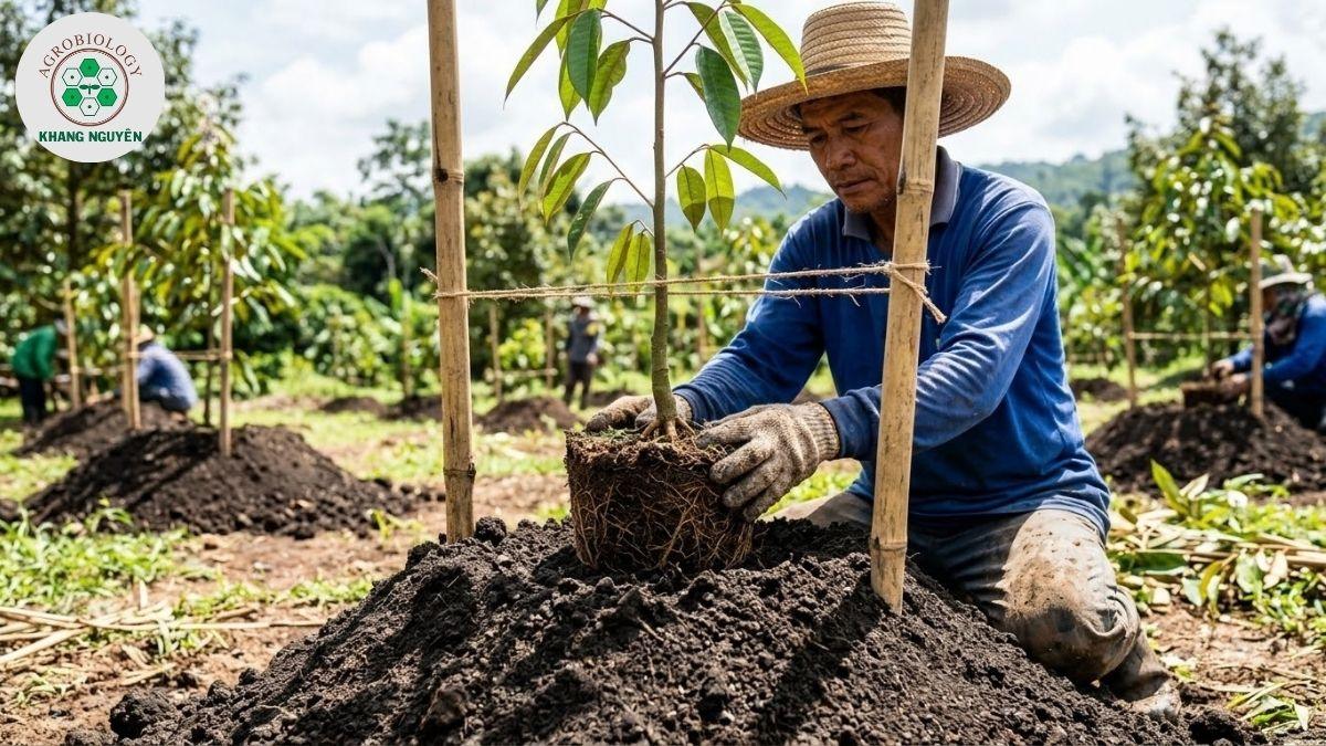 Kỹ thuật đặt bầu sầu riêng nổi trên mô đất ruộng
