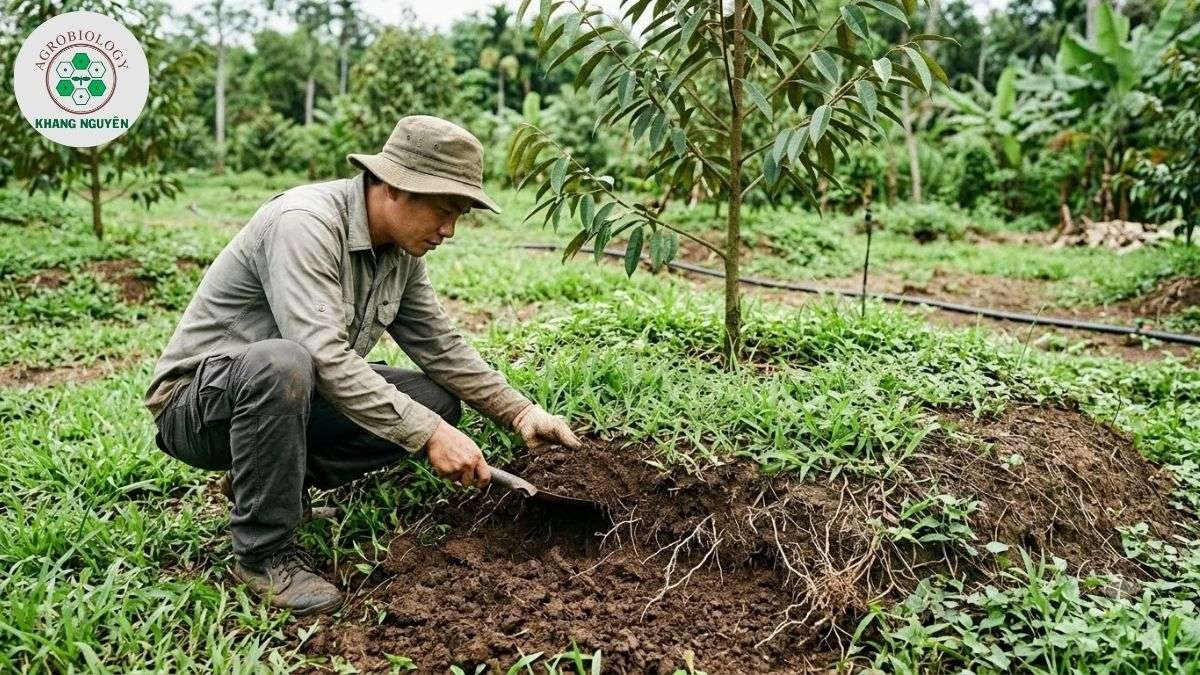 Chuyên gia Khang Nguyên kiểm tra bộ rễ phát triển trên mô đất chuẩn